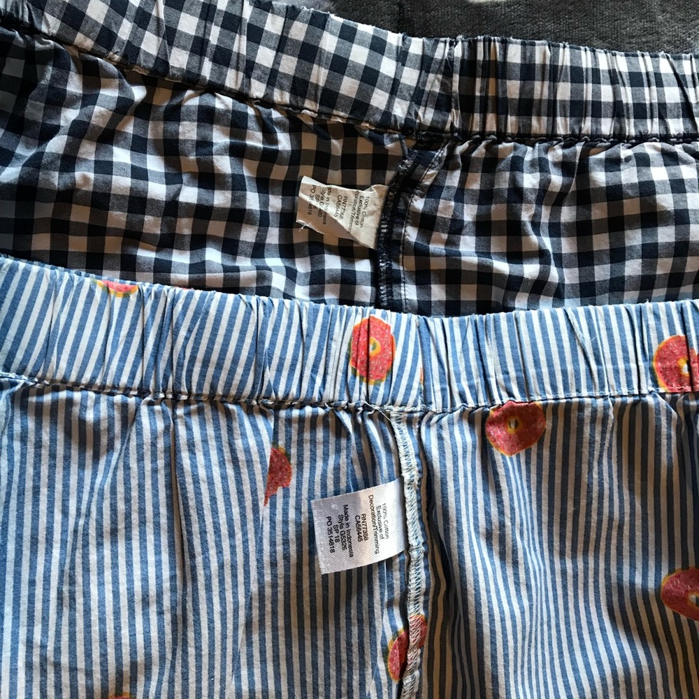 J. Crew Blue and White Striped Pajama Pants with Red Floral Details